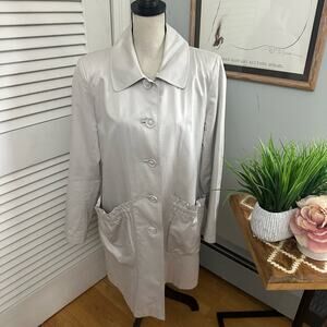 DKNY Trench Coat Women Medium Beige Puff Sleeve Retro Preppy Outdoor Fall Winter
